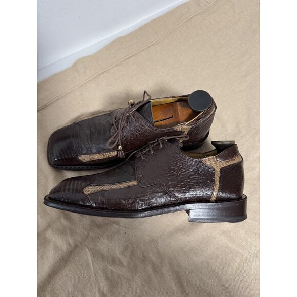 slickexotica Shoes Mens Size 9 Brown Ostrich Teju Lizard Derby Square Toe Dress main image 9